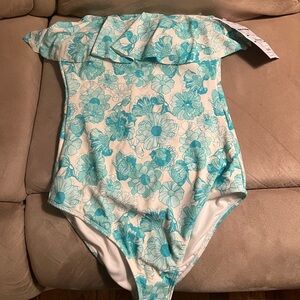 Brand new Shade and Shore Floral Print Ruffle Bandeau Cheeky One-Piece Swimsuit